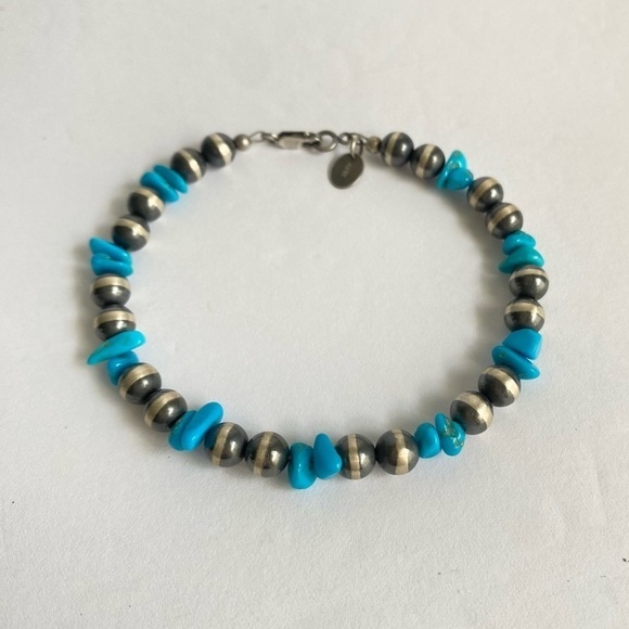 Turquoise Nugget Bracelet Sterling Silver Desert Pearl Sleeping Beauty Stone 7.5 - Picture 3 of 10